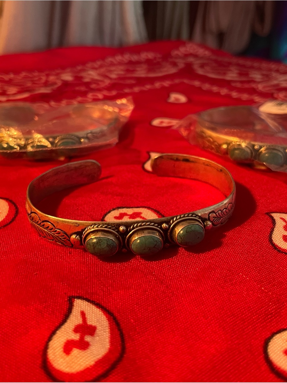 THREE Silver Cuff Bracelets with Turquoise Stones